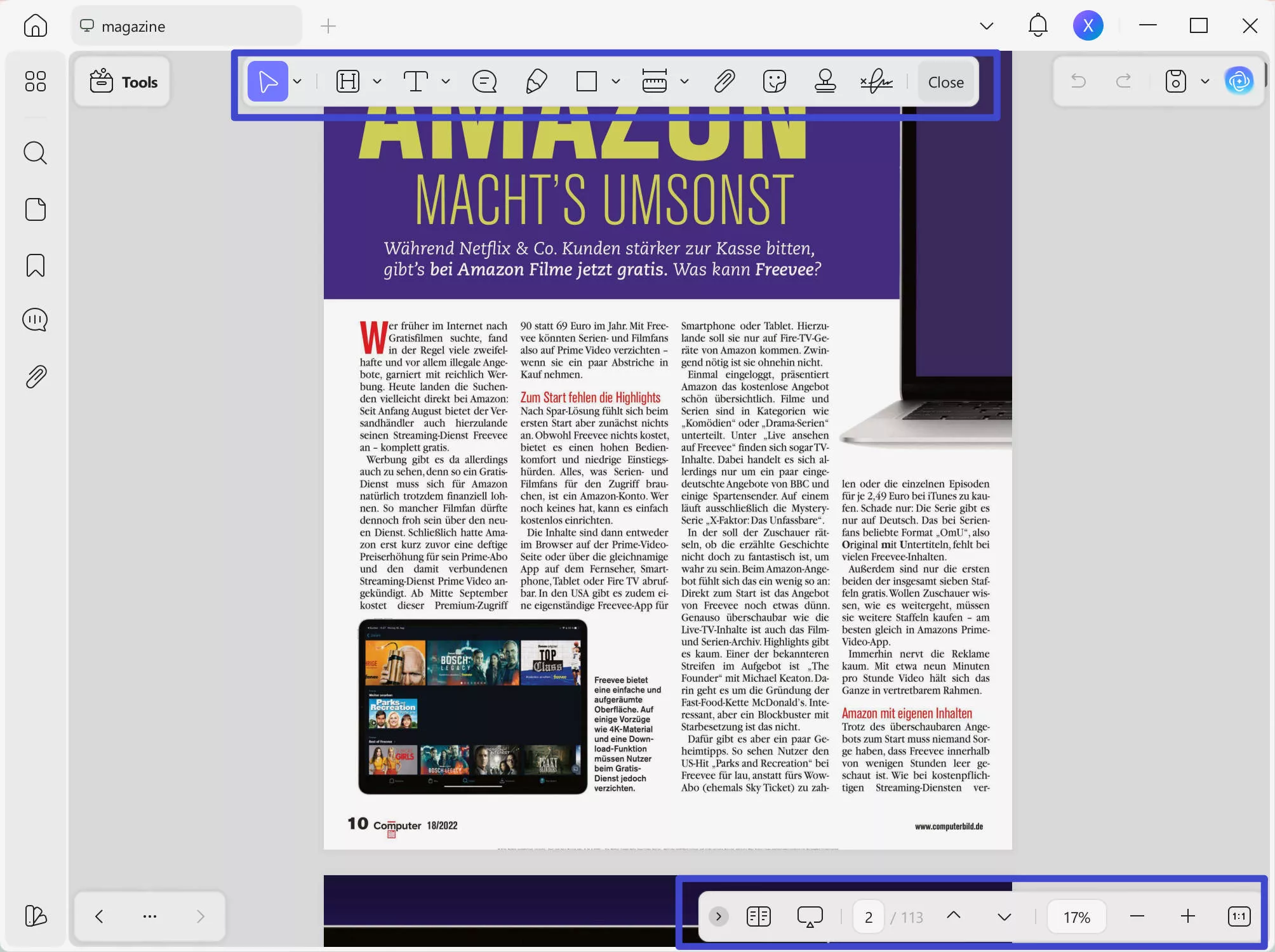 set reading parameters of pdf