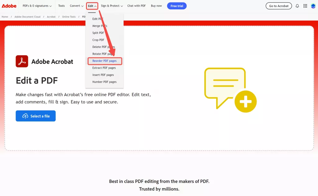 adobe reorder pdf pages