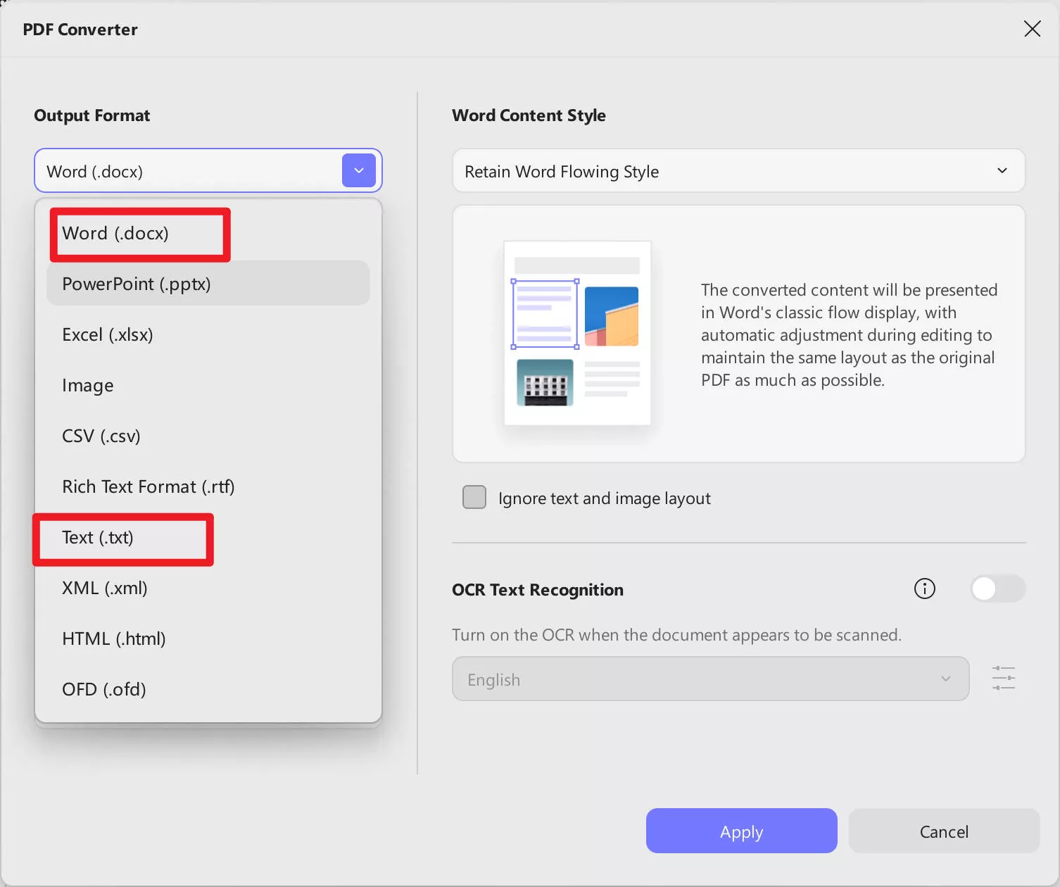 export PDF to word or text using updf