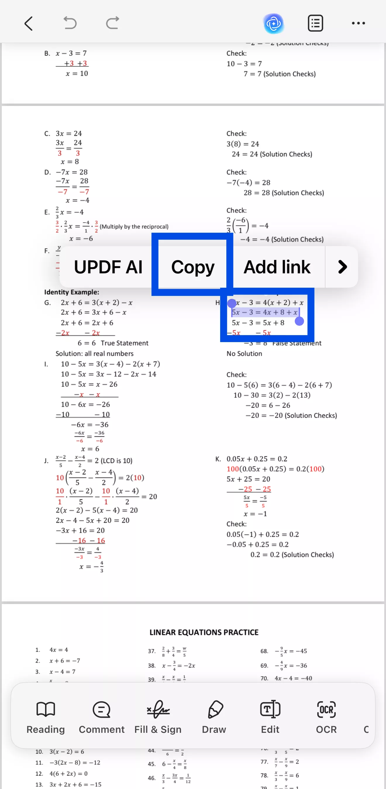 copy equation on phone