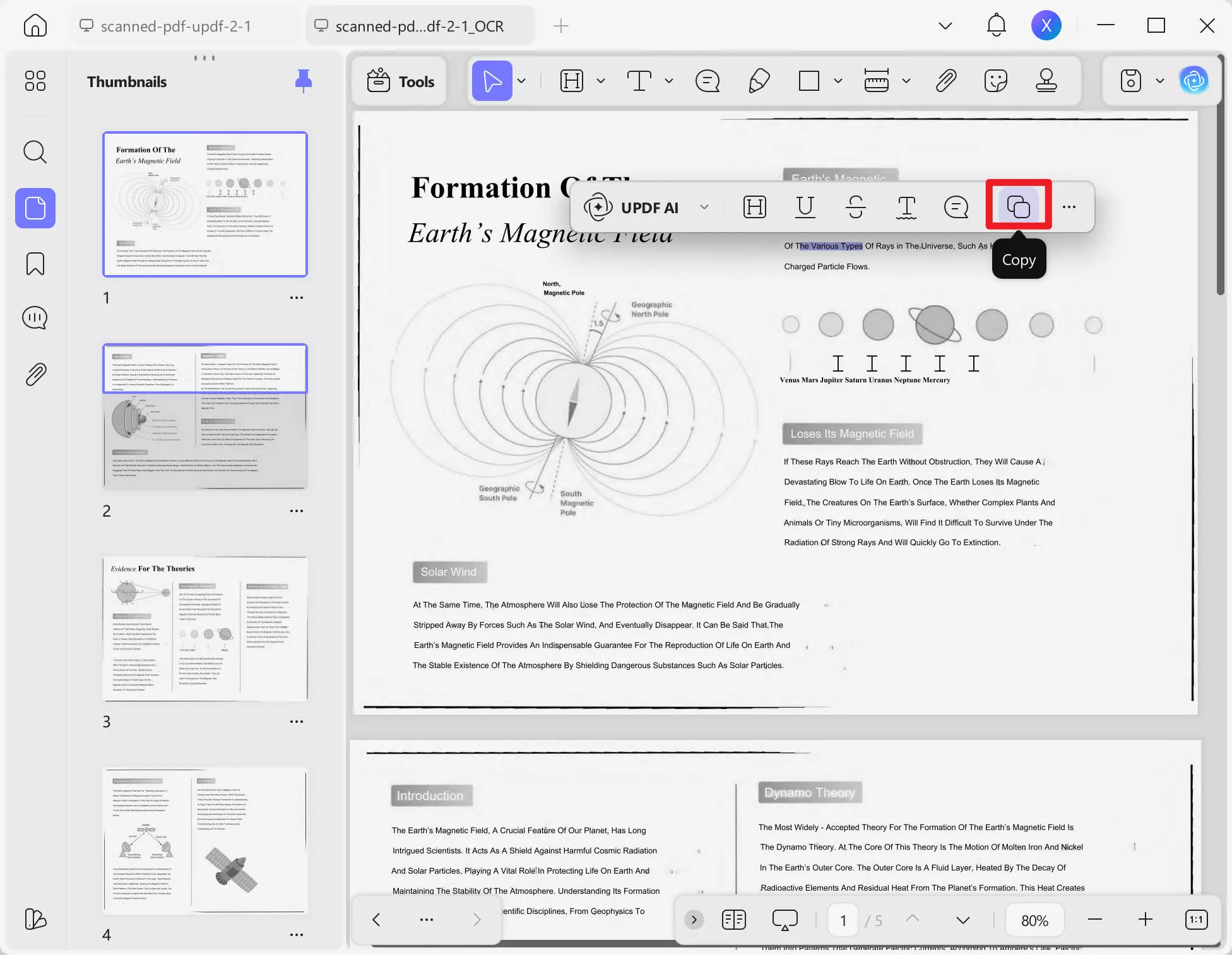 copy text from ocred pdf using the toolbar in updf