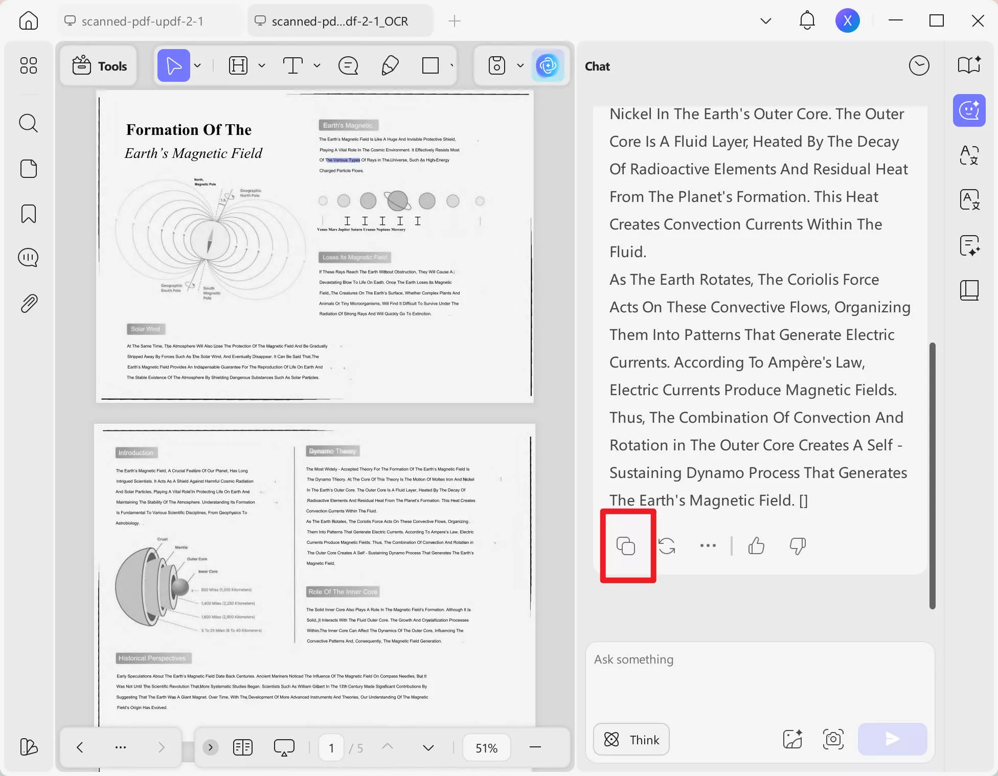 click the copy button in updf ai