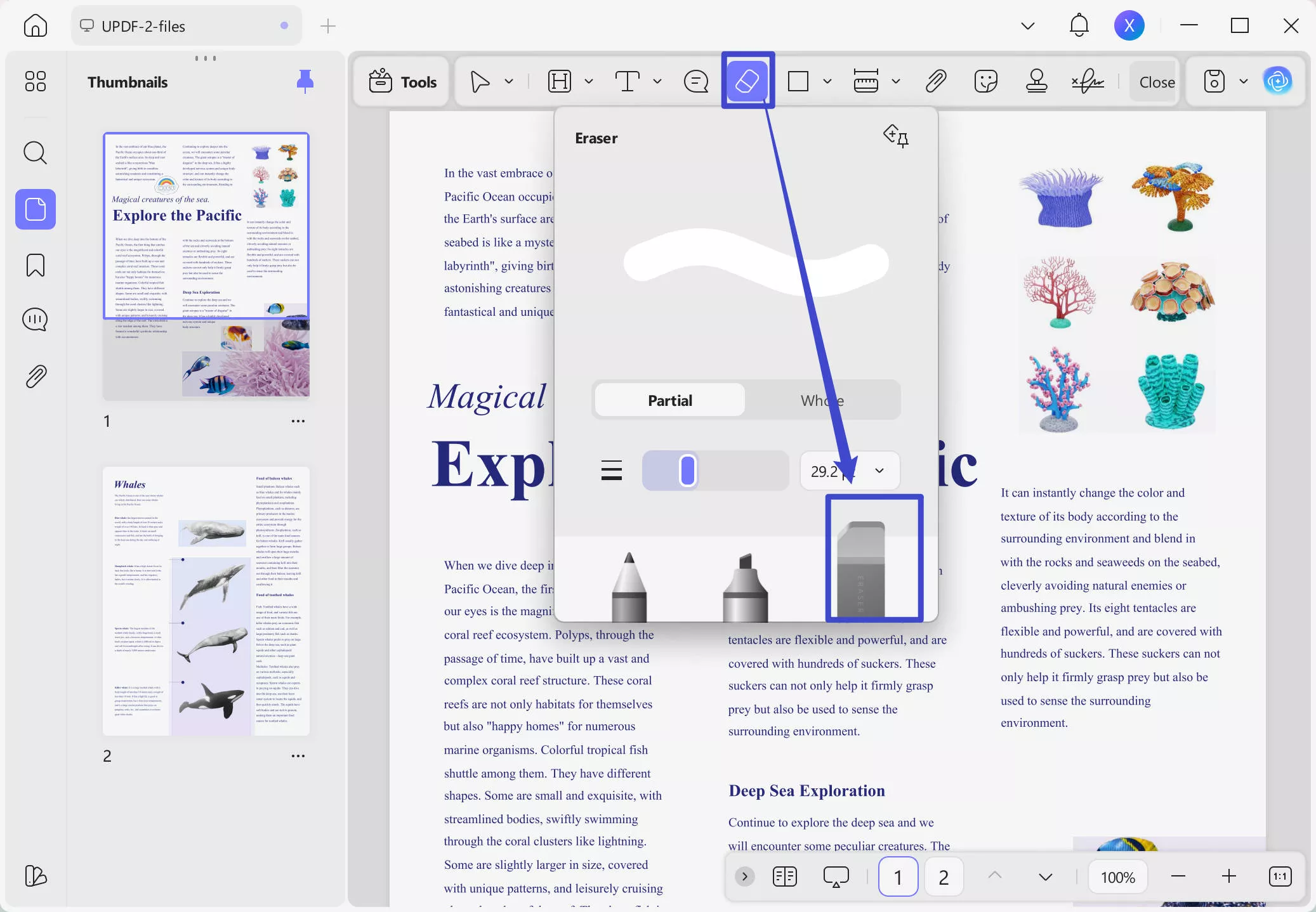 Adjust the eraser size