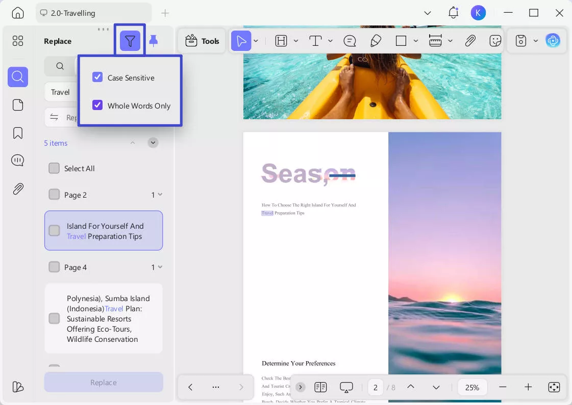 find and replace filter