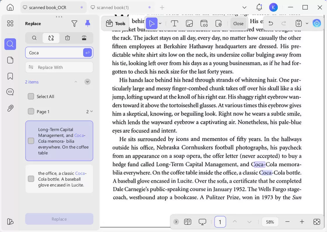 find and replace in scanned pdf