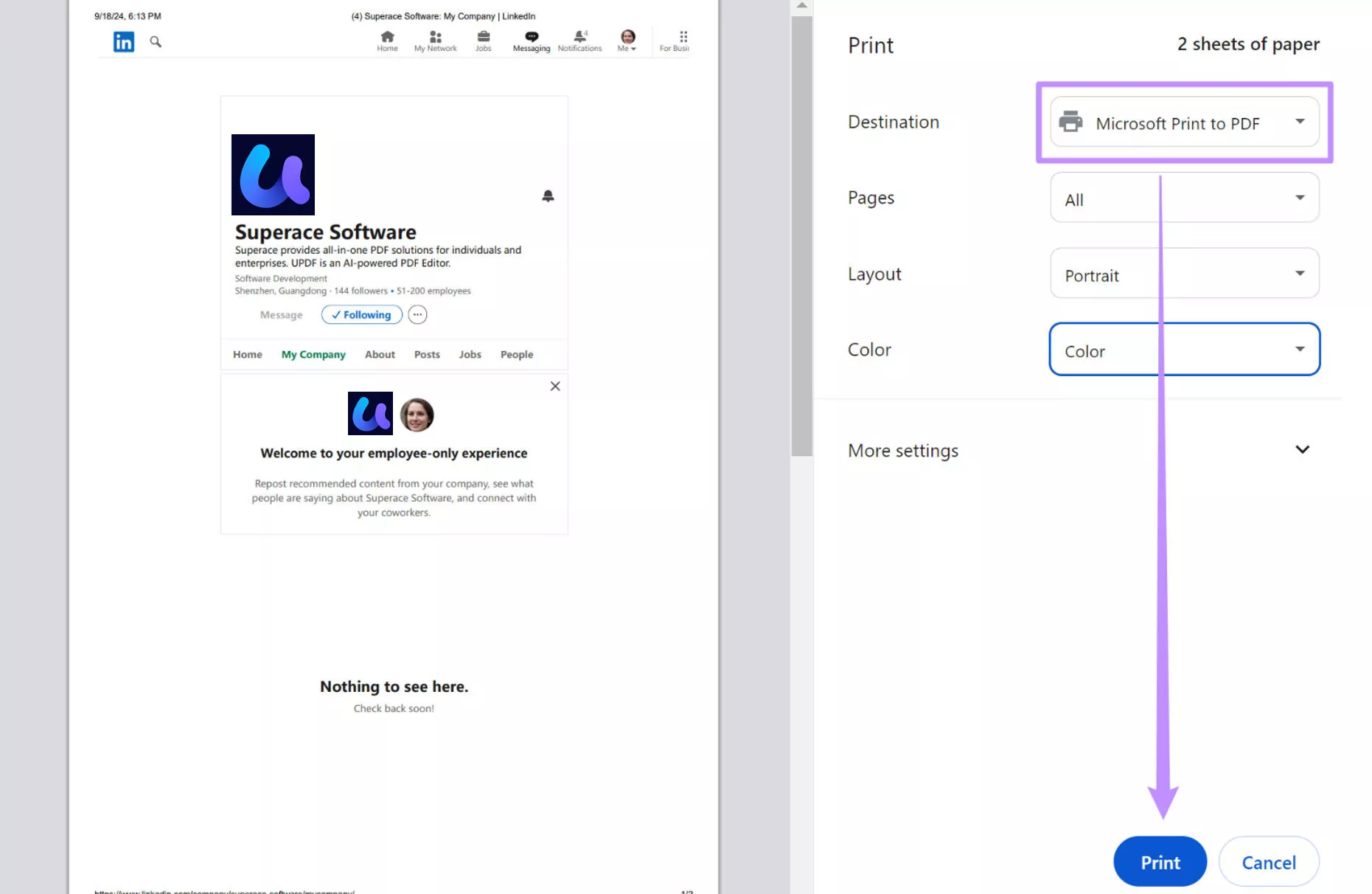print linkedin profile to pdf