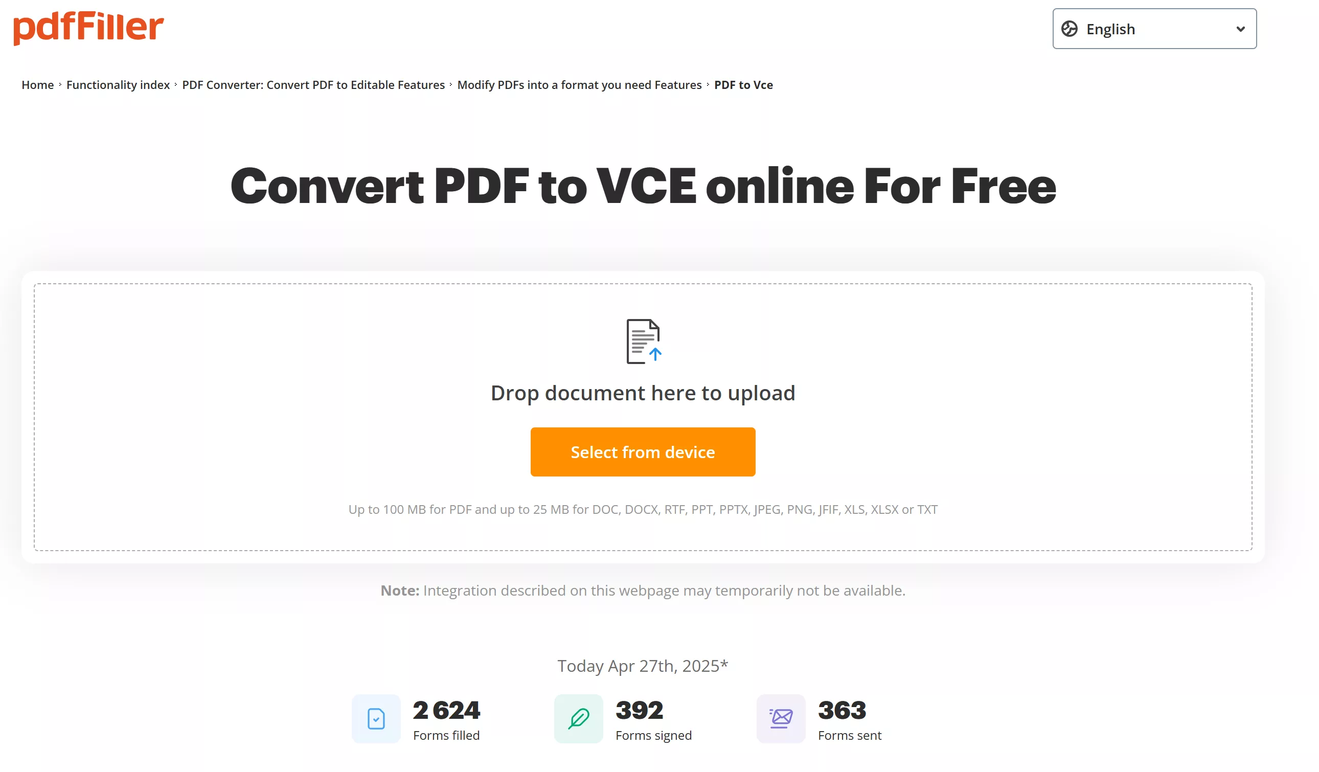 pdffiller convert pdf to vce