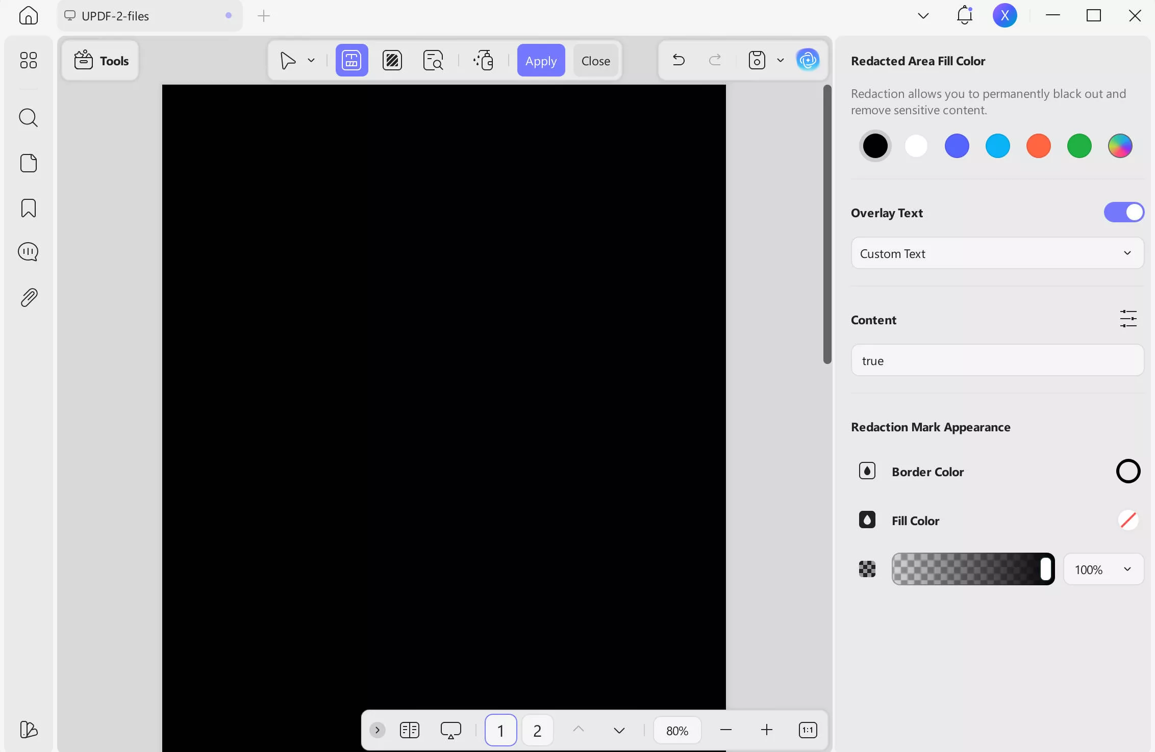 updf redact page effect