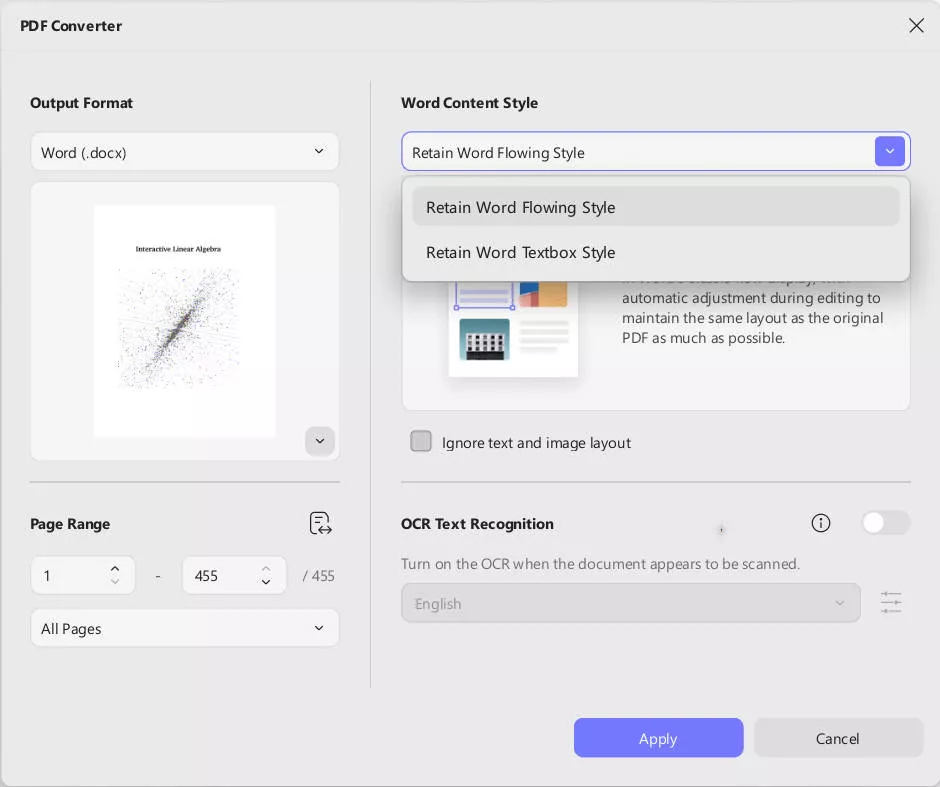 retain flowing text in updf