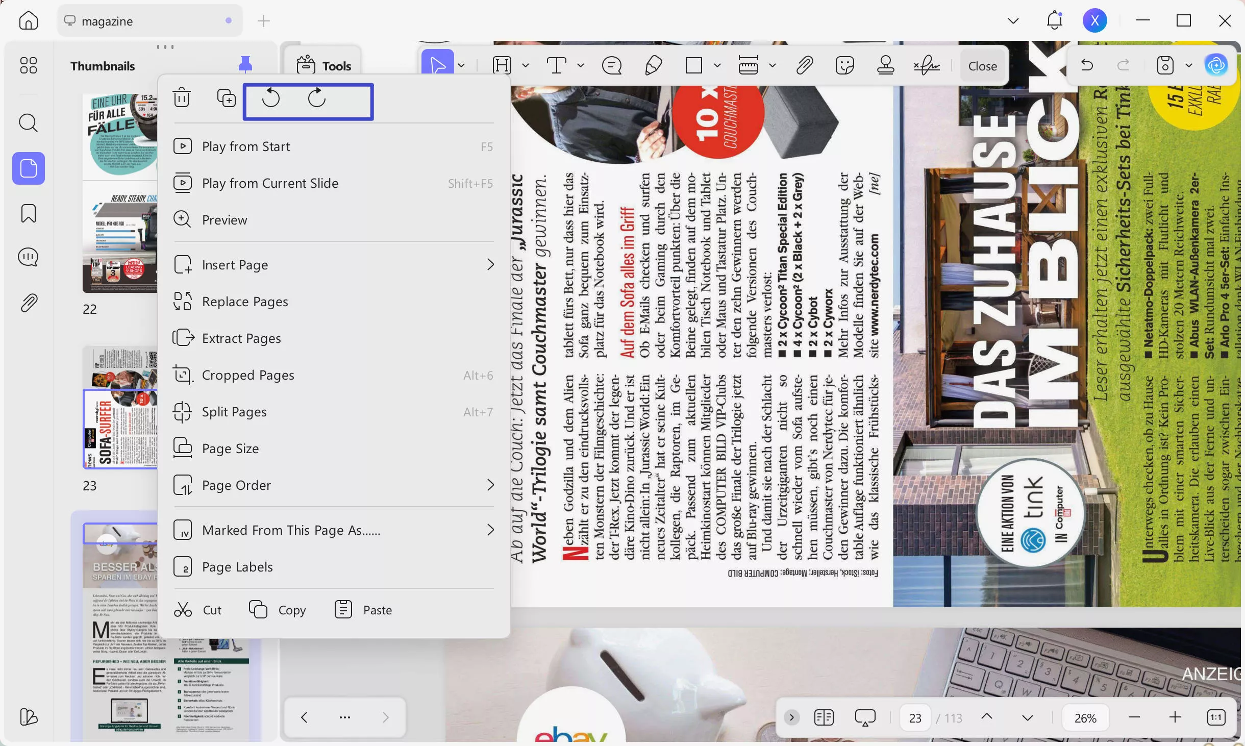 use thumbnail to convert PDF from landscape to portrait with upd