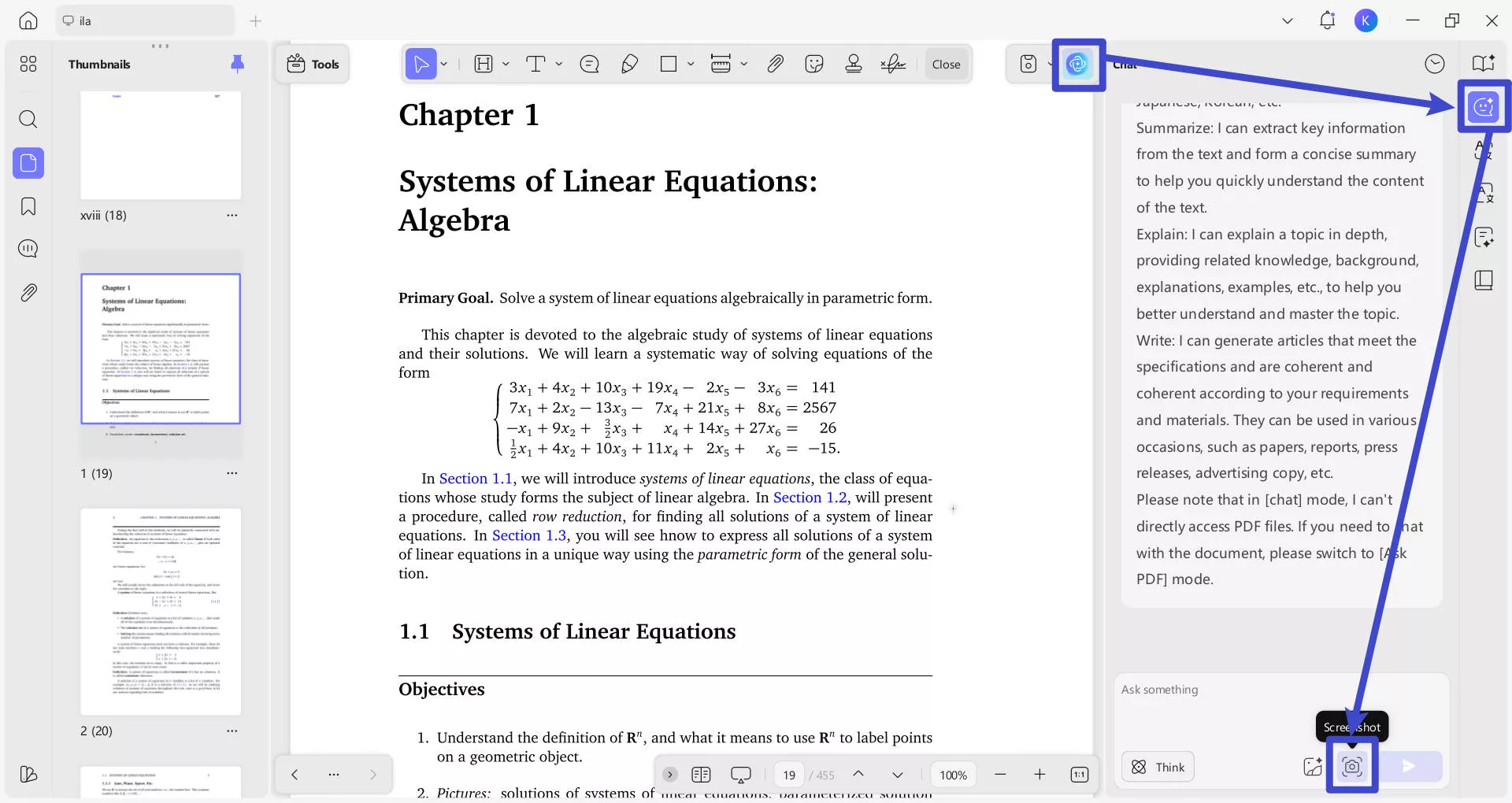 screenshot the equation in pdf with updf ai