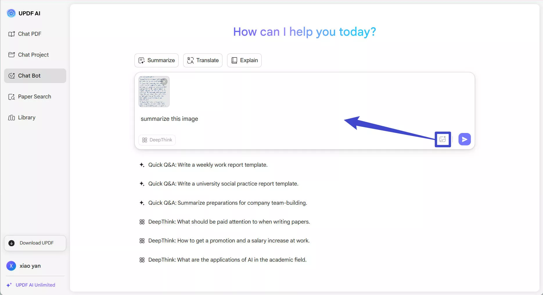 summarize image updf ai online