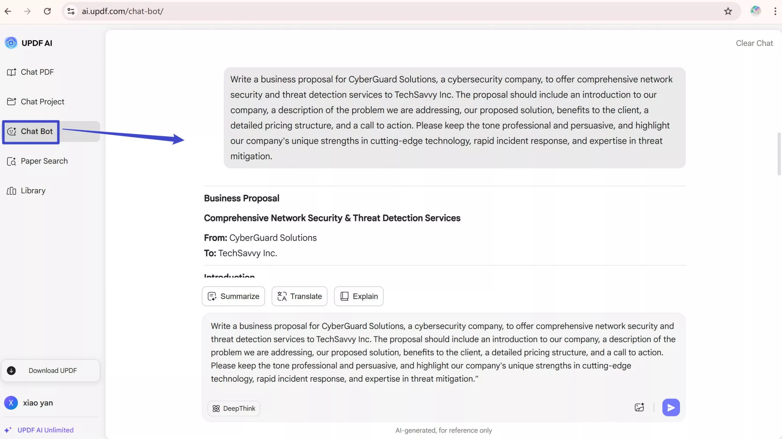 UPDF AI proposal writer