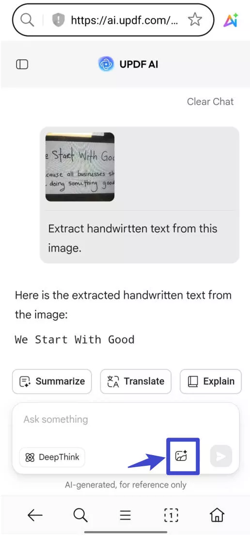 enter the prompt to extract text from image updf ai online