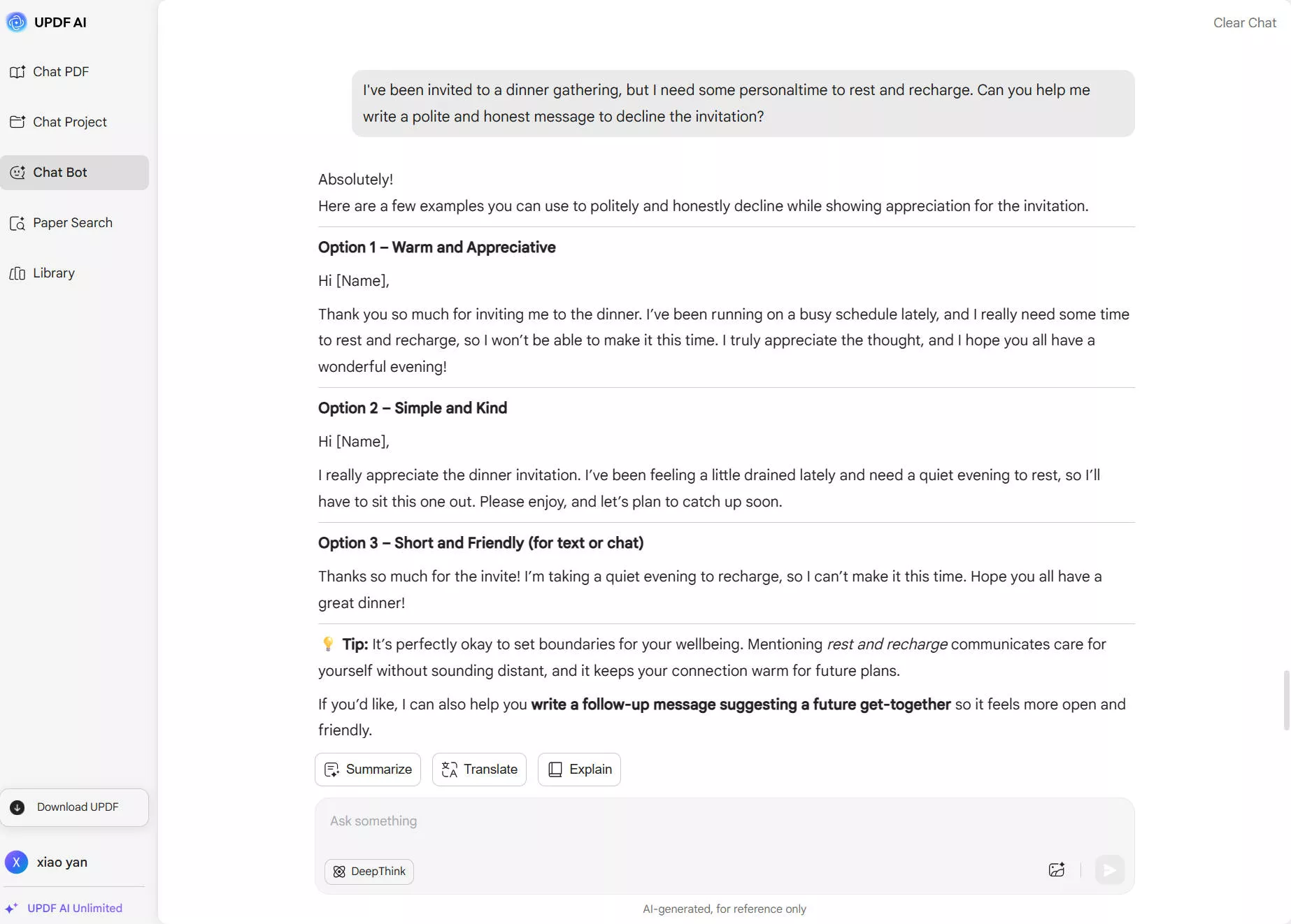 decline an invitation without lying for dinner gathering