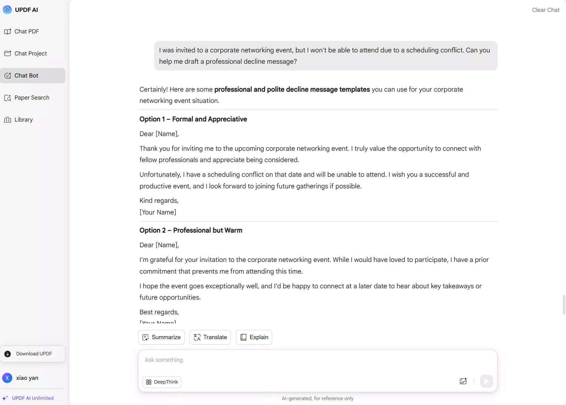 decline an invitation professionally for corporate networking event