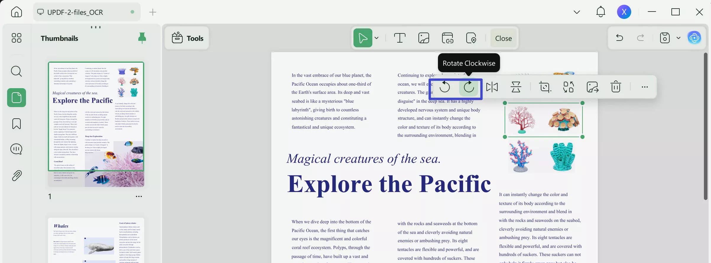 rotate picture in pdf updf windows