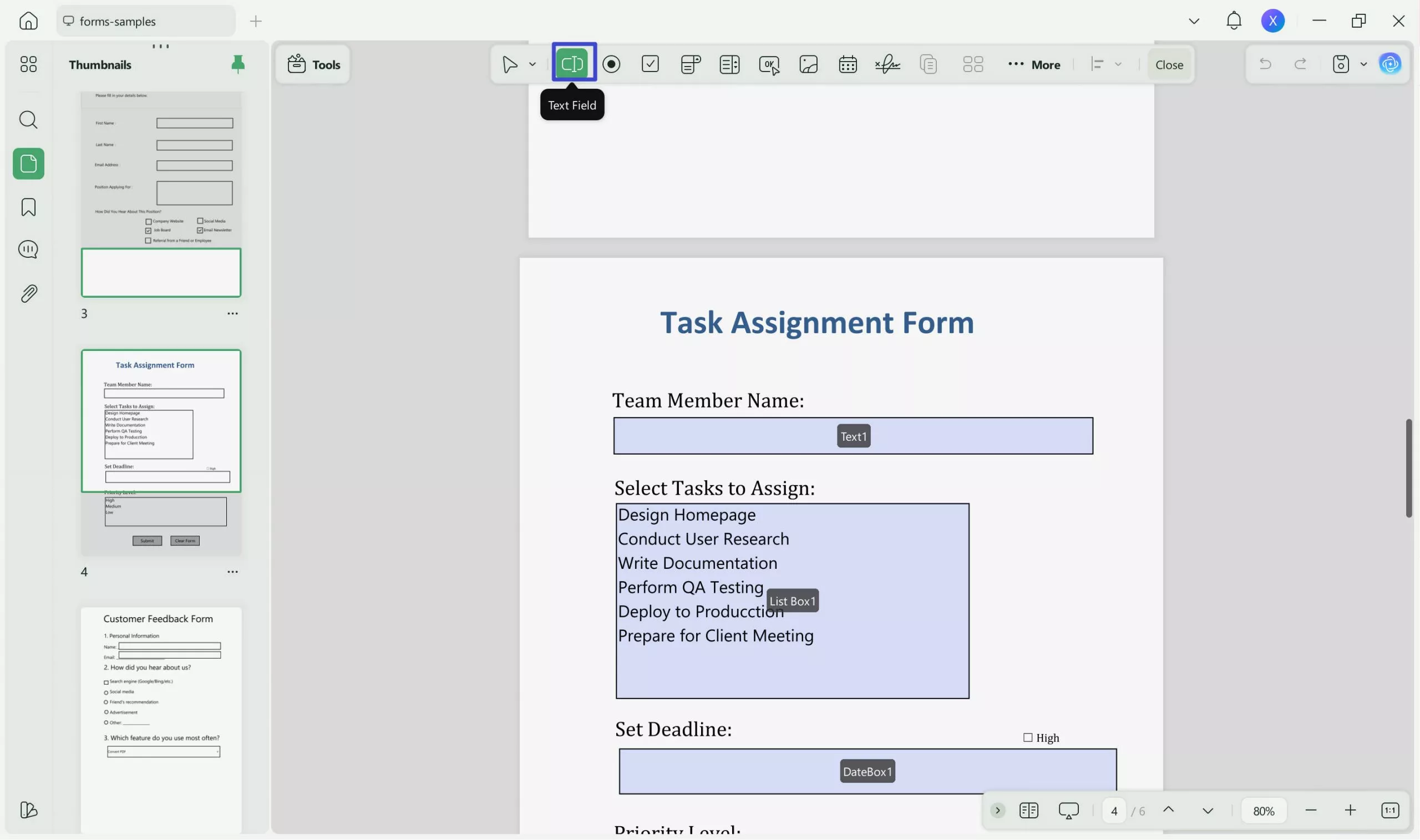 open text form field updf