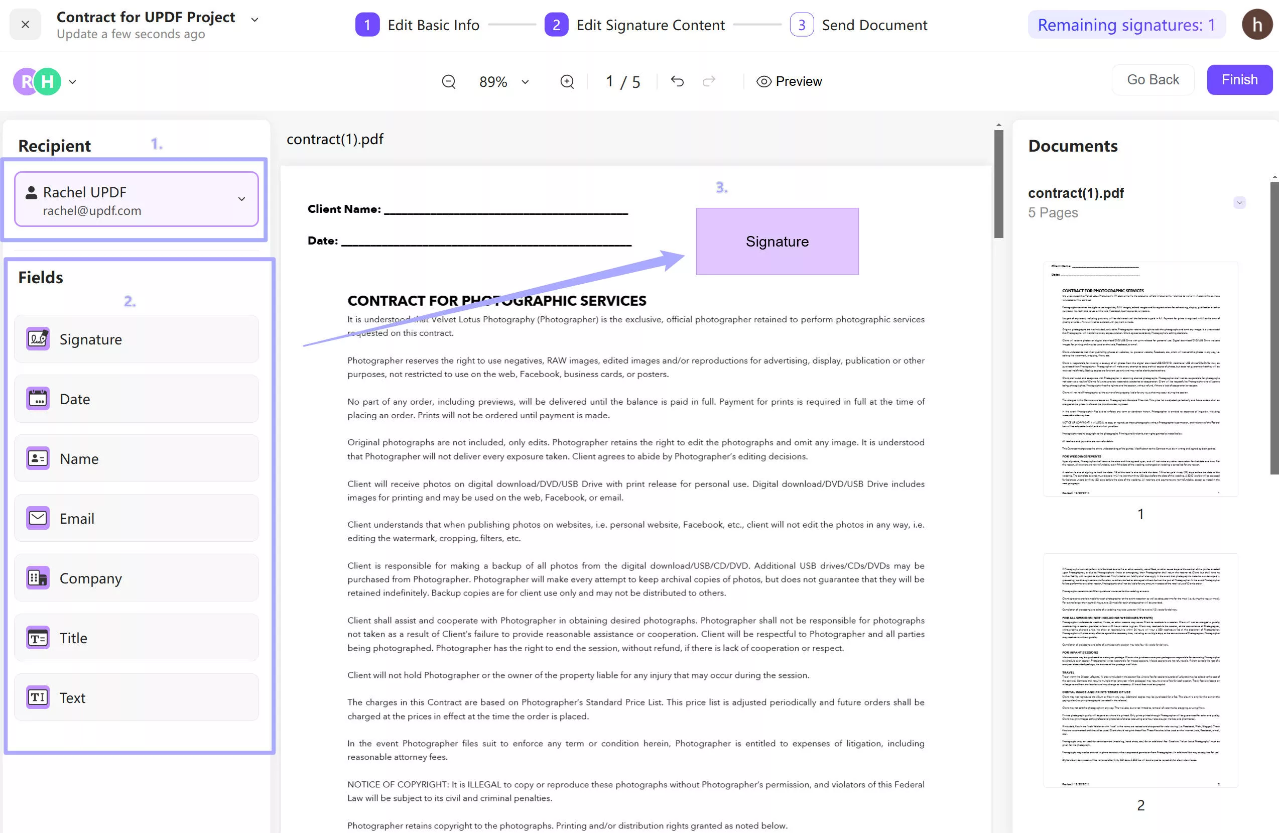 Add the signature field to PDF with UPDF Sign