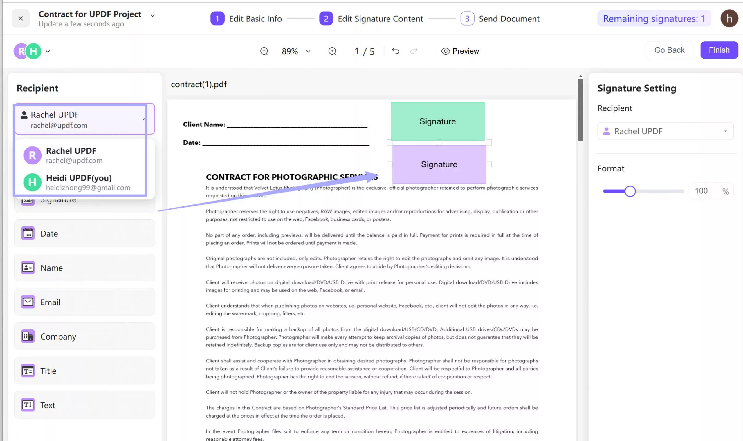 Add signature area to PDF with UPDF Sign 