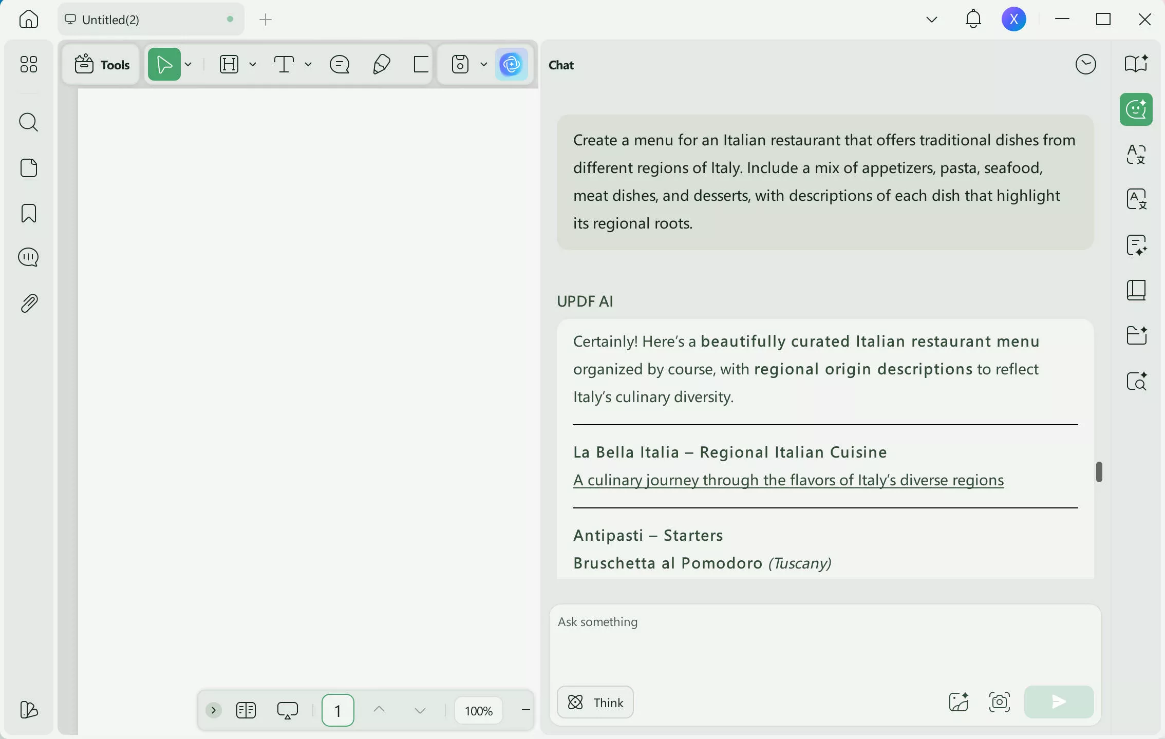 generate menu using UPDF AI