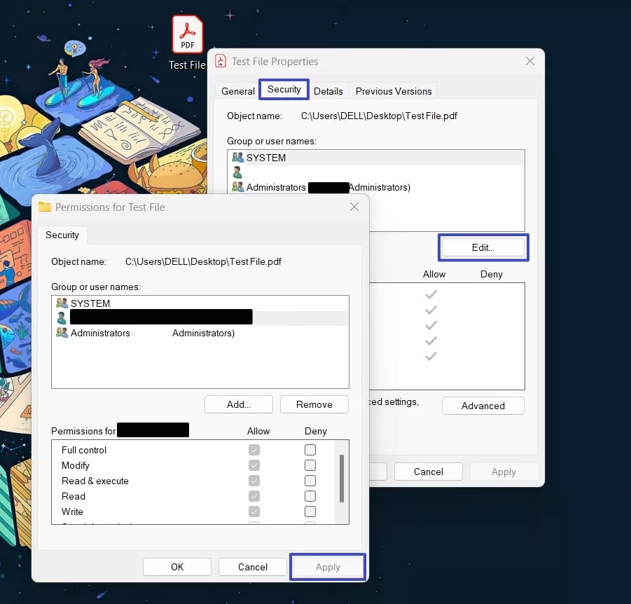 change file permission settings