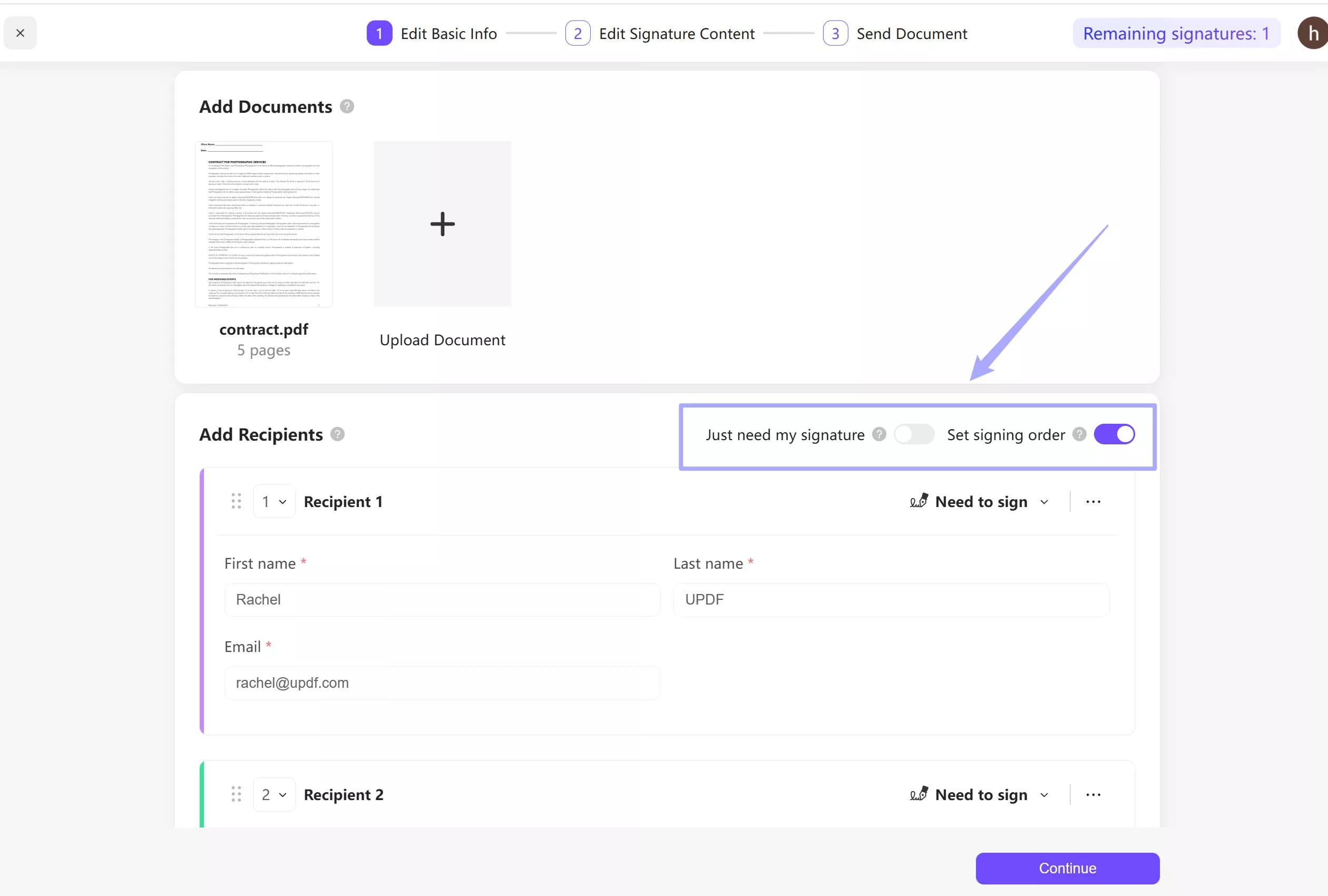 SIgnature settings in UPDF Sign