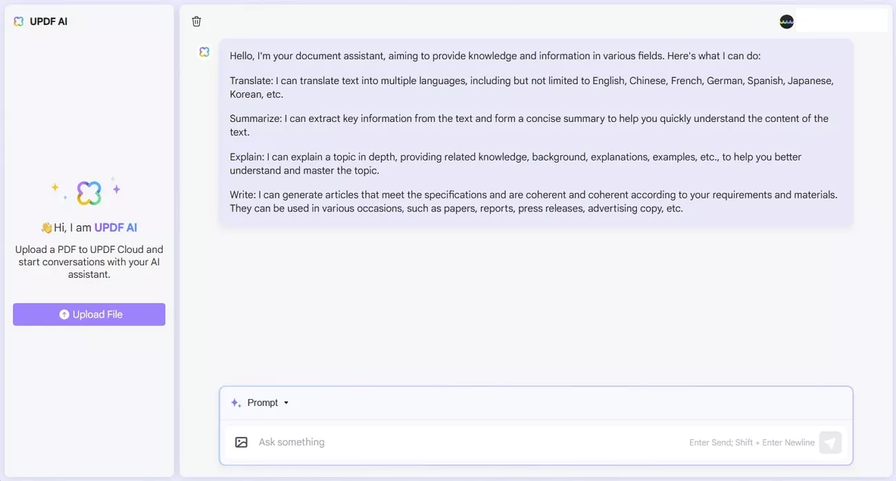 updf ai online interface