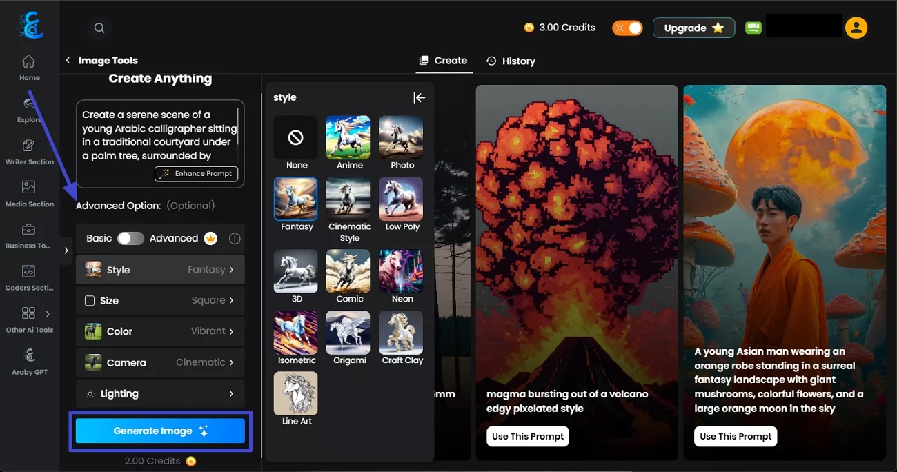 enter prompt and tap generate image