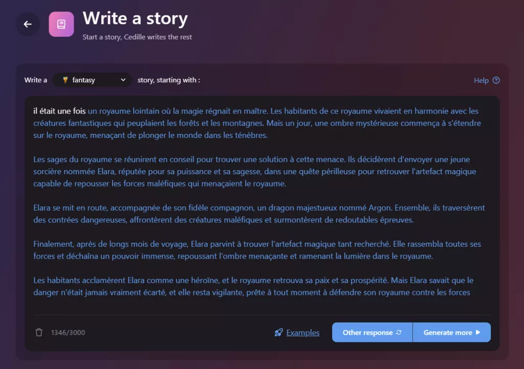 cedille ai write a story