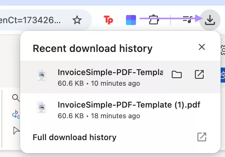 click on the download file icon in chrome