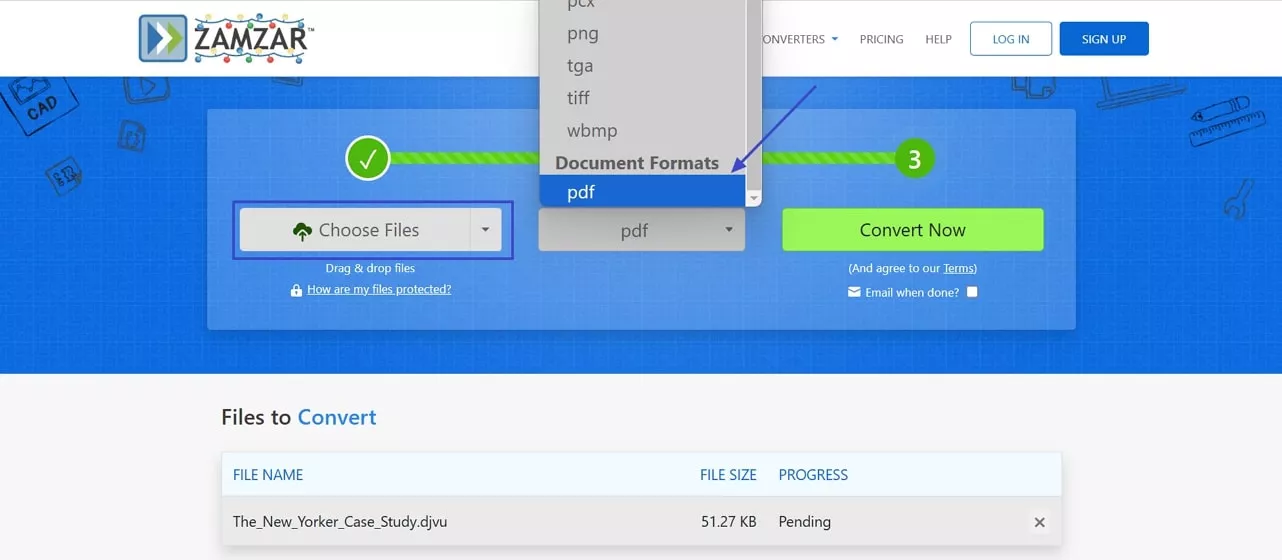 select conversion format zamzar