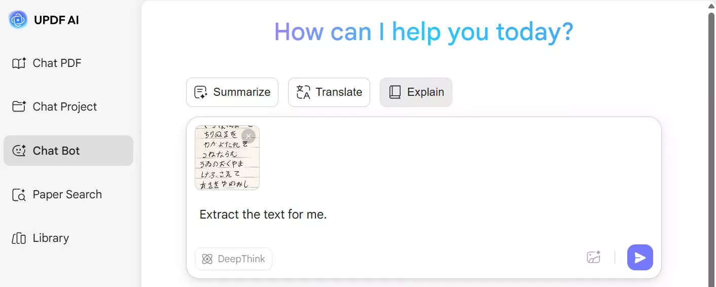 giving the prompt to convert handwriting to text updf ai online