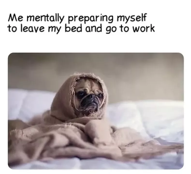 cozy winter morning and work meme