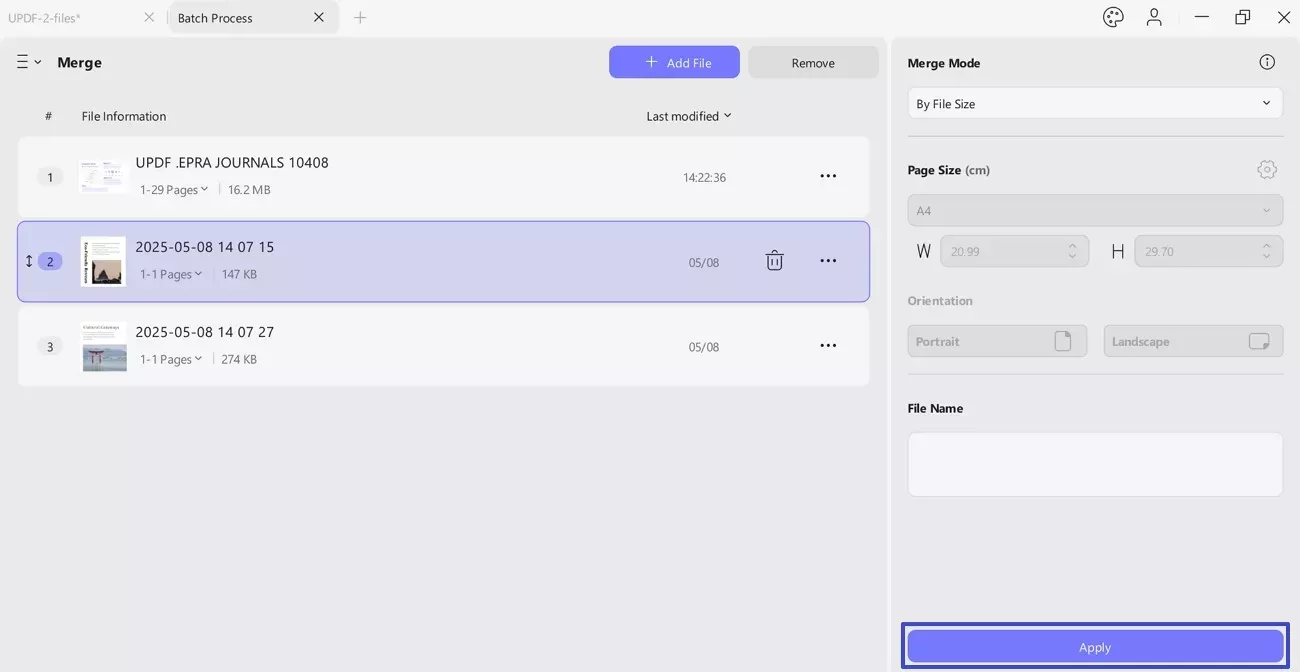 click-apply-to-save-changes-for-batch-merge-updf-windows