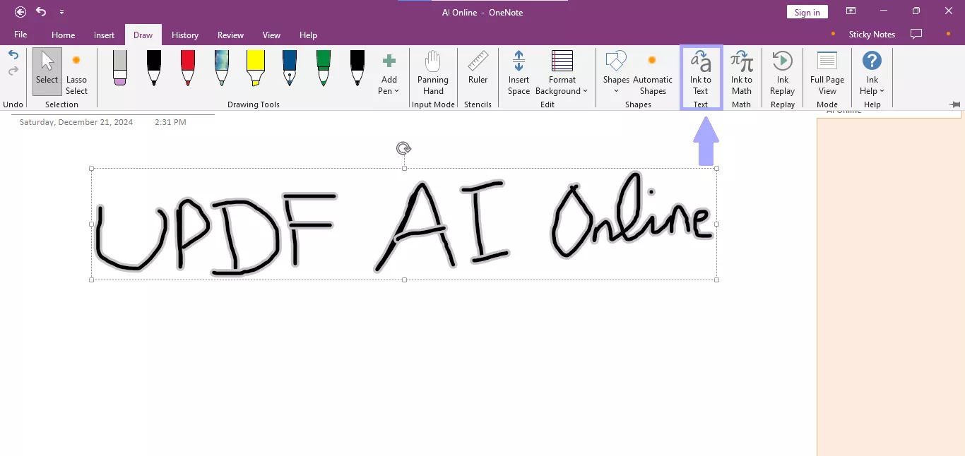 ink to text onenote