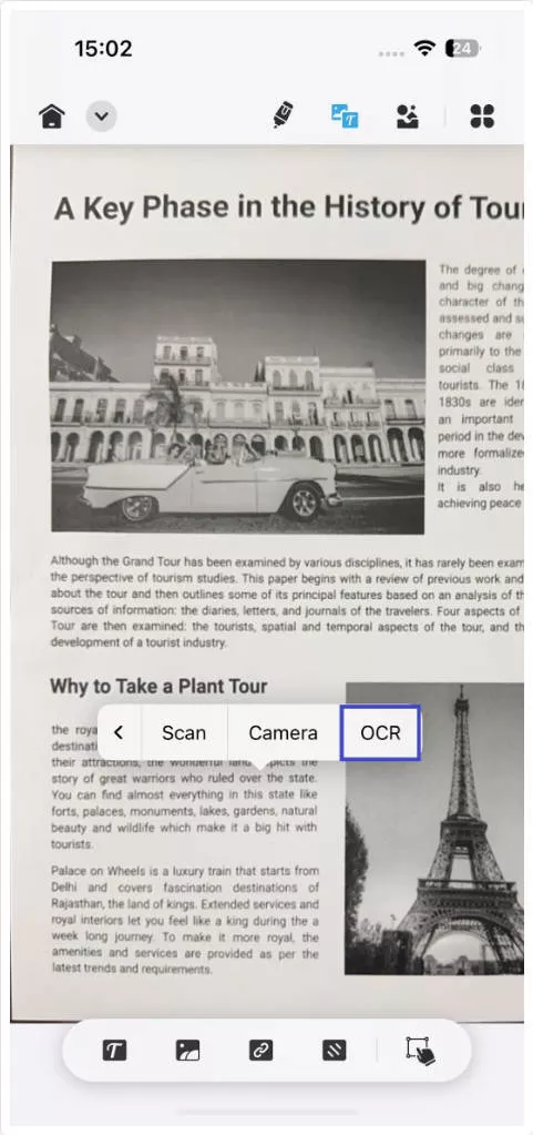 tap the ocr option in updf ios