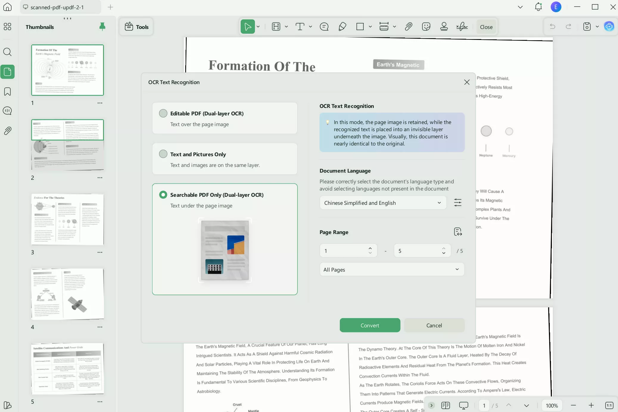perform ocr and enable searchable pdf 