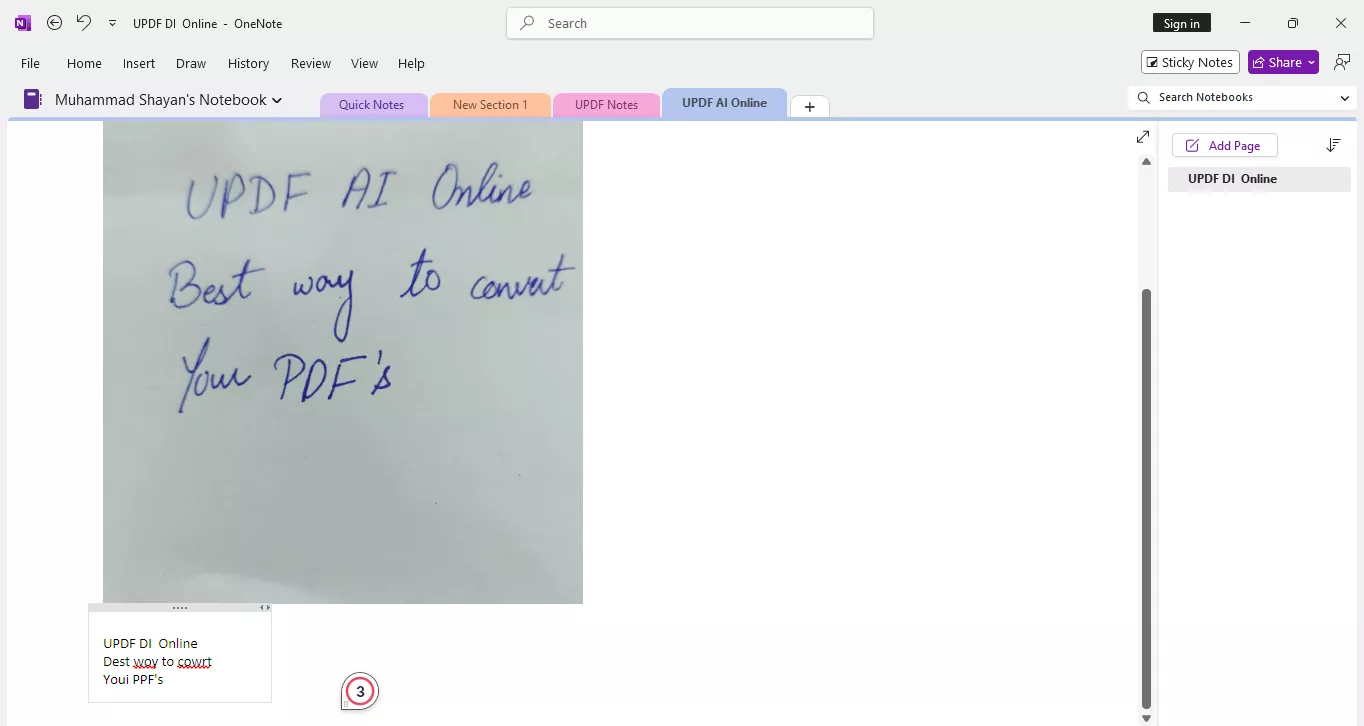 pasting the copied content from the image onenote