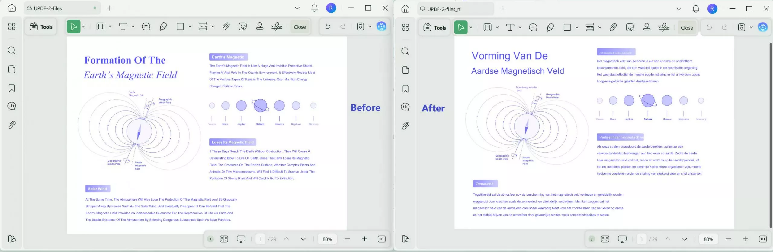 Before and after translation with UPDF on Windows