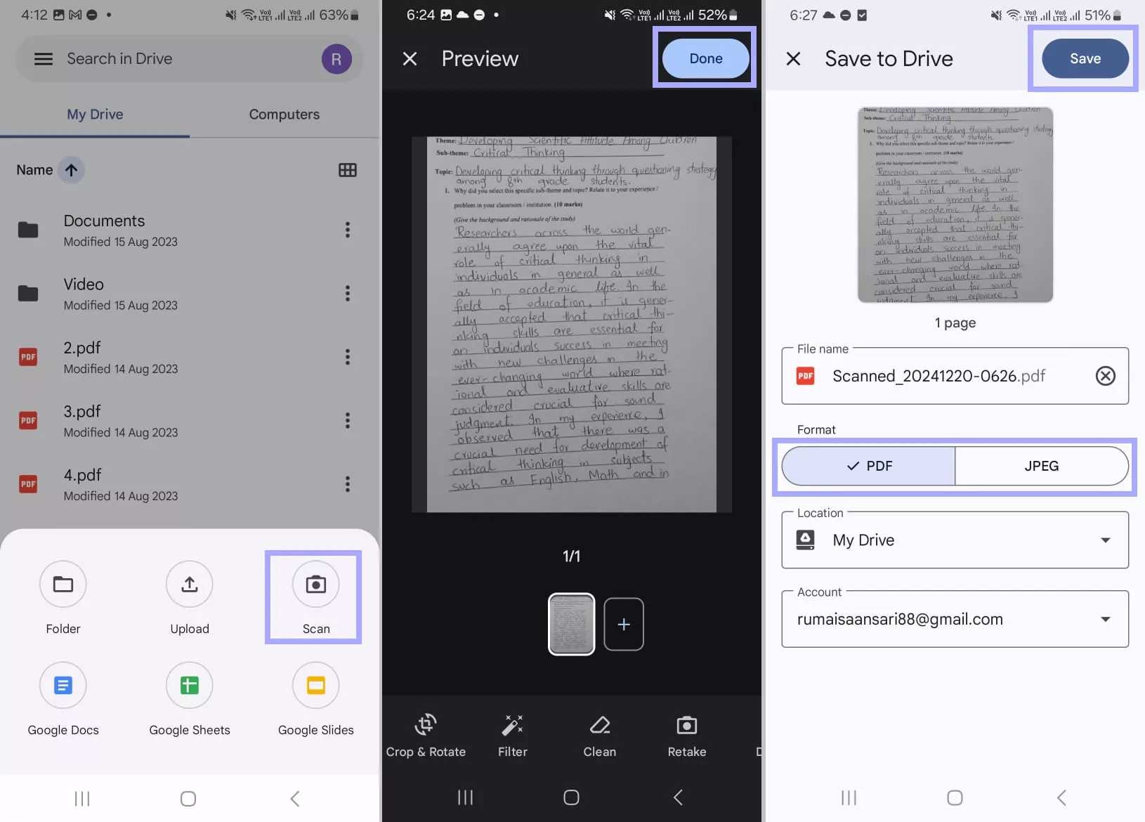 scan handwritten notes with google drive