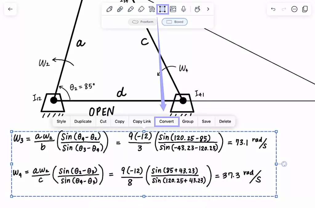 select the handwriting and tap convert in notability
