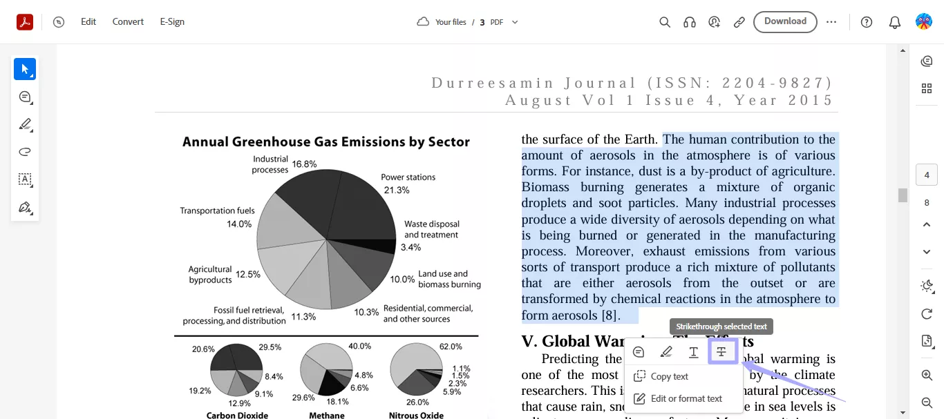 select the text and click strikethrough in acrobat online