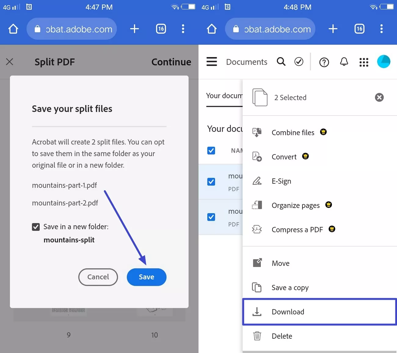 continue to save and download