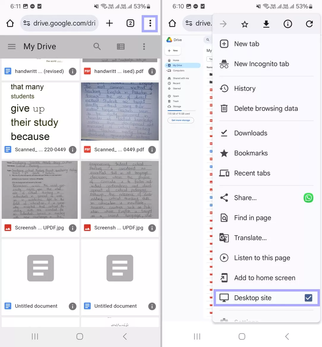 switch to google’s desktop site mode