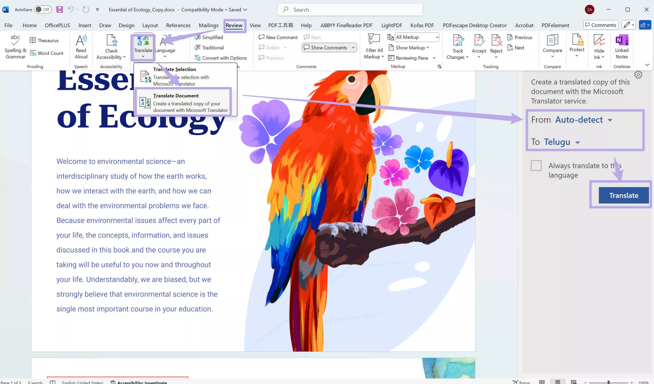 translate the word with word file