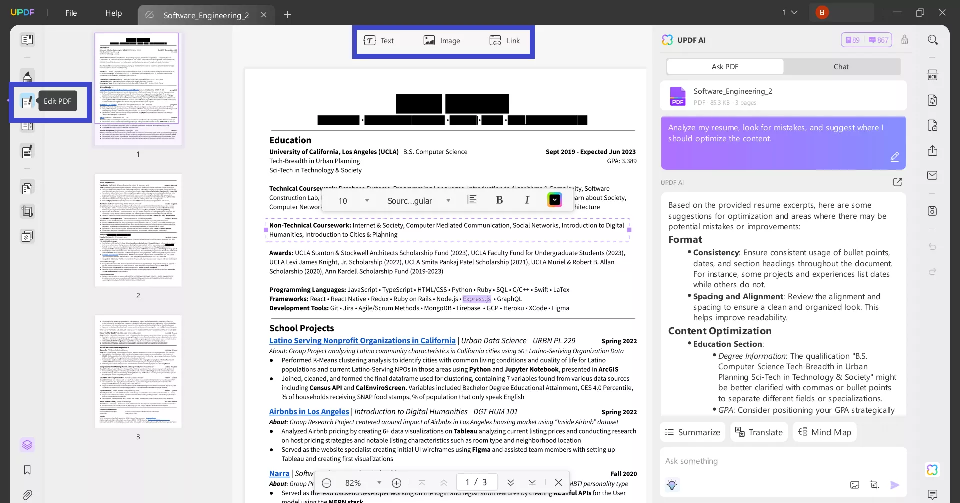 edit resume with UPDF's editing tools