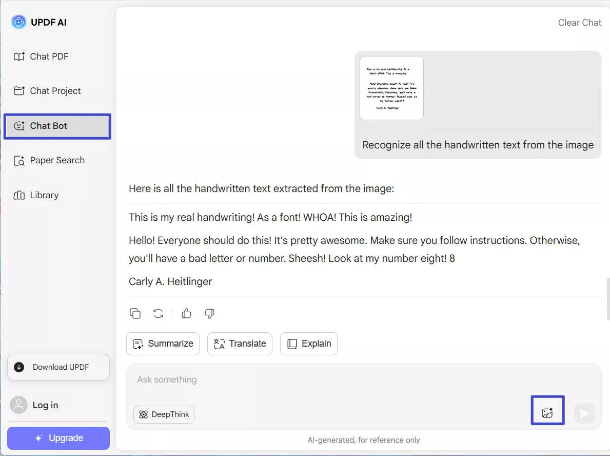 updf recognize handwritten text