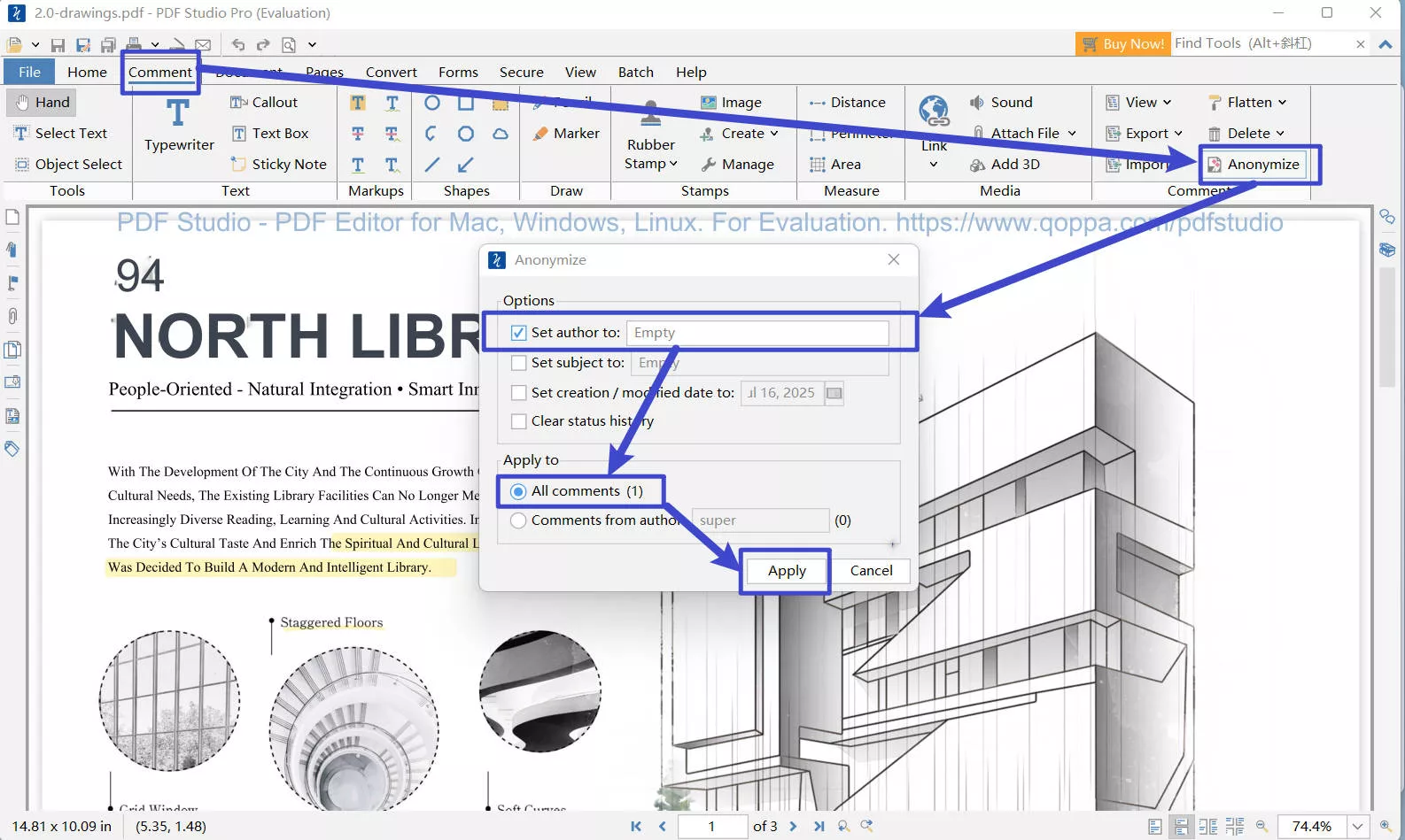 anonymize pdf comment with pdf studio
