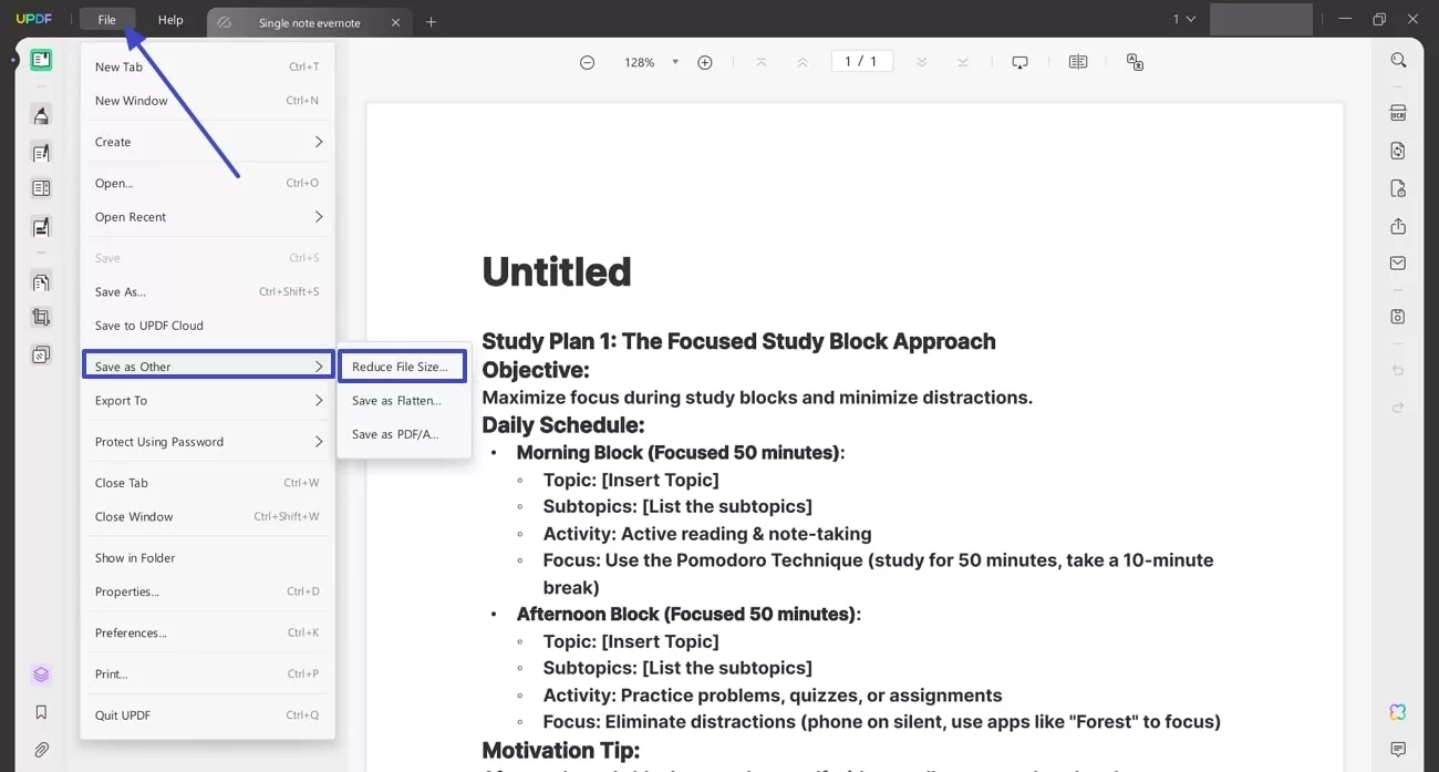 access reduce file size option